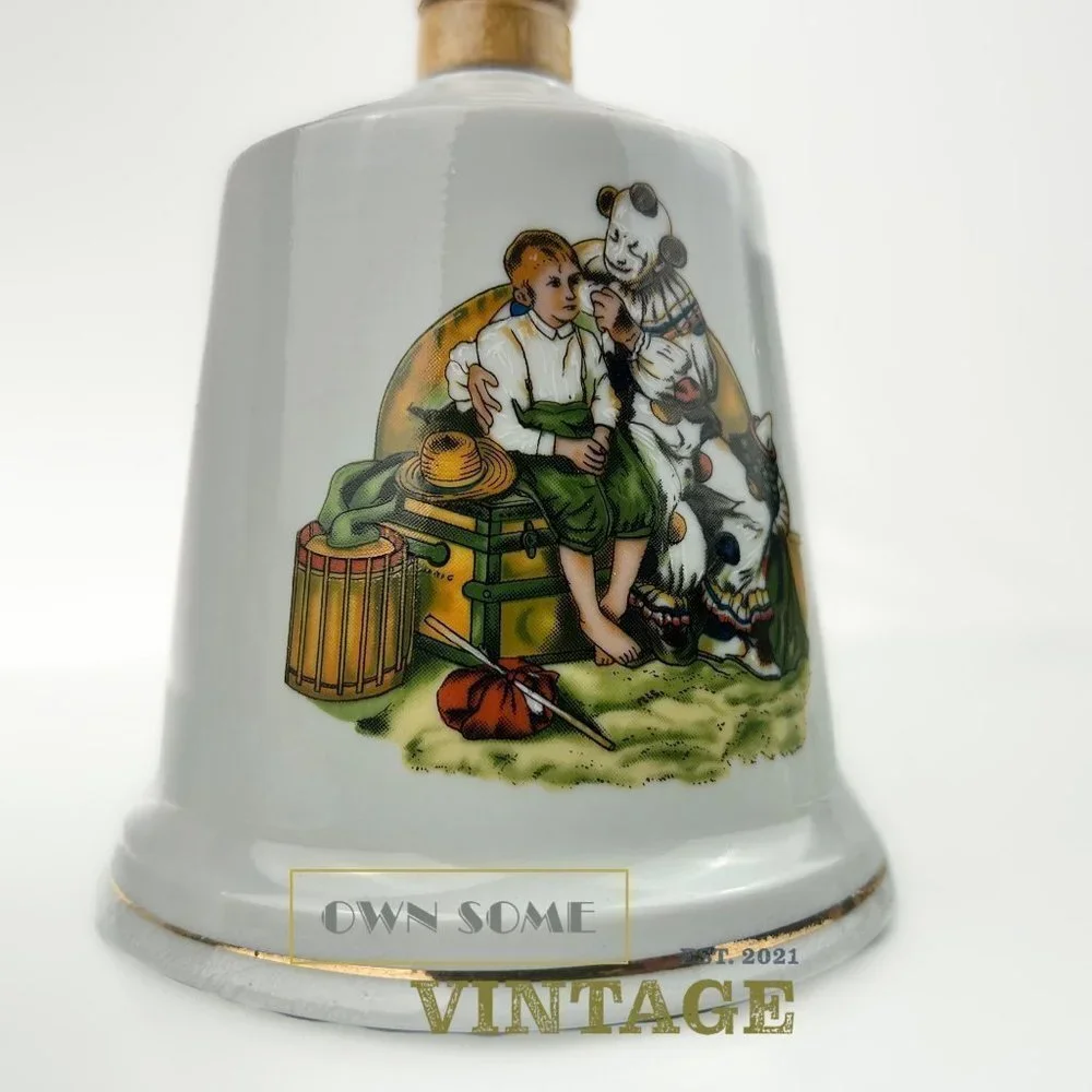 Norman Rockwell Porcelain Bell | Illustrated Bell w/ Wooden Handle | Vintage